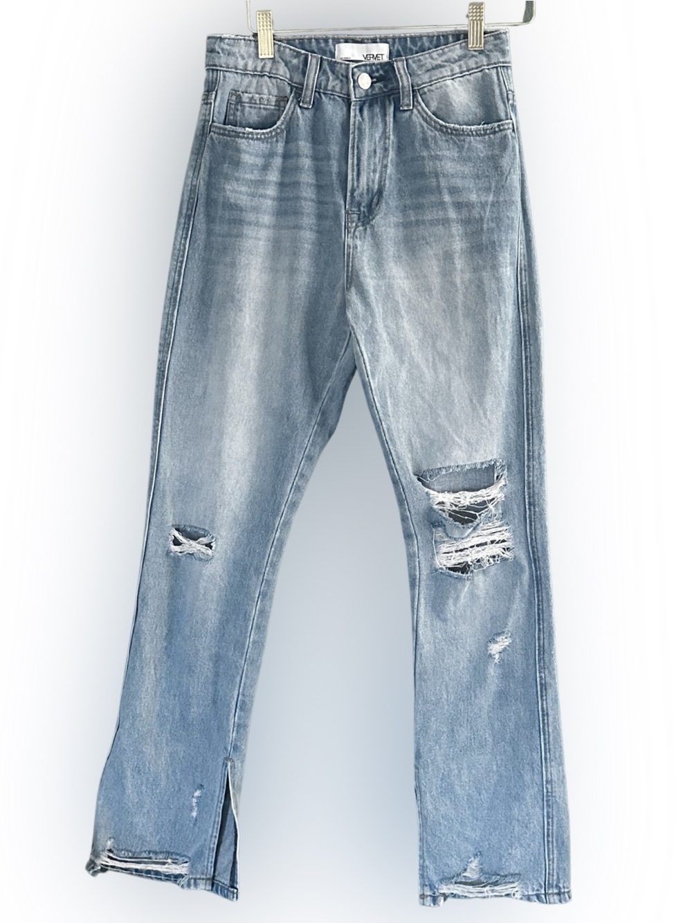 Vervet High Rise Distressed Split Hem Jeans Womens Size 25 Cotton V2538